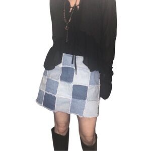 Vtg Y2K Patchwork Denim Mini Skirt Sz 11Jrs 10 Wo's 30" Waist Zana Di Boho